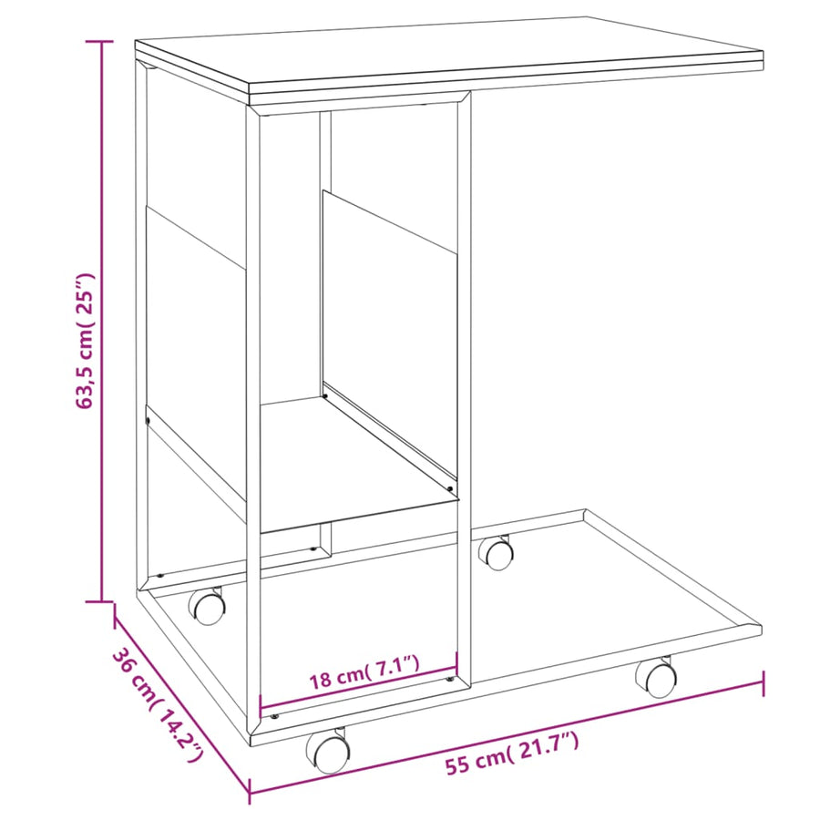 Bijzettafel Met Wieltjes 55X36X63,5 Cm Bewerkt Hout Wit