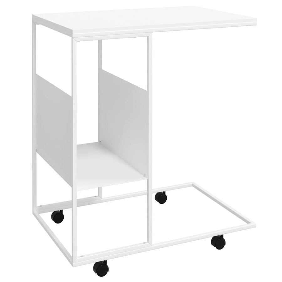 Bijzettafel Met Wieltjes 55X36X63,5 Bewerkt Hout Wit 55 x 36 x 63.5 cm met wielen