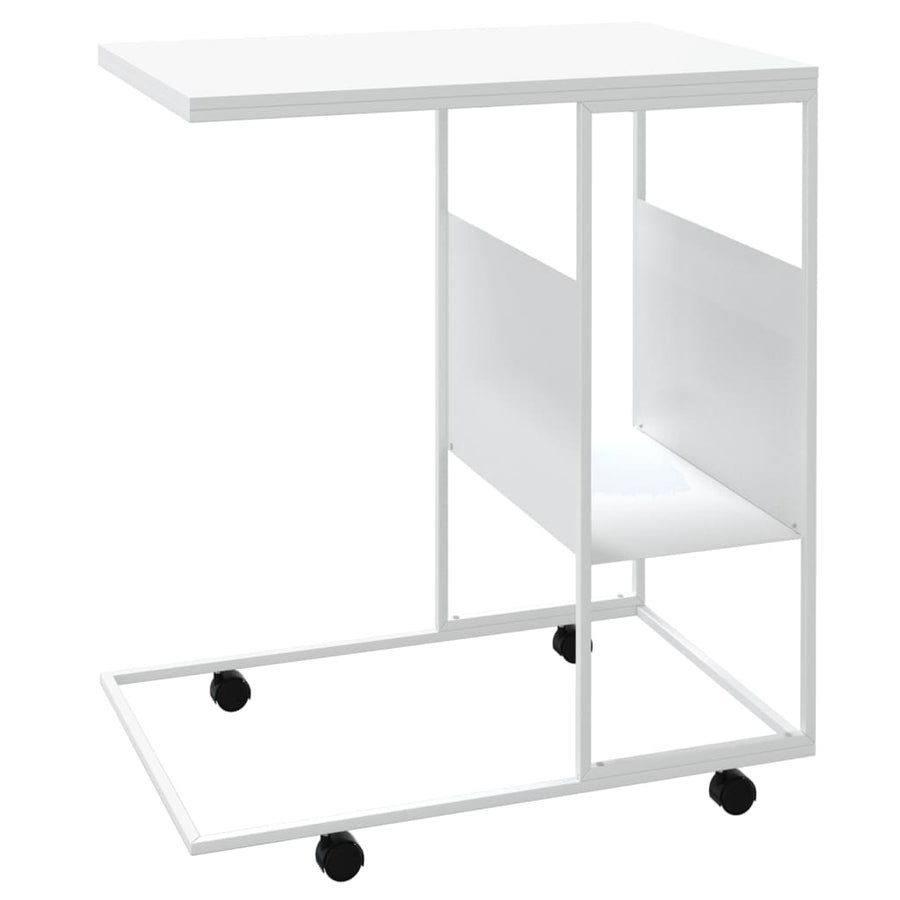 Bijzettafel Met Wieltjes 55X36X63,5 Bewerkt Hout Wit 55 x 36 x 63.5 cm met wielen