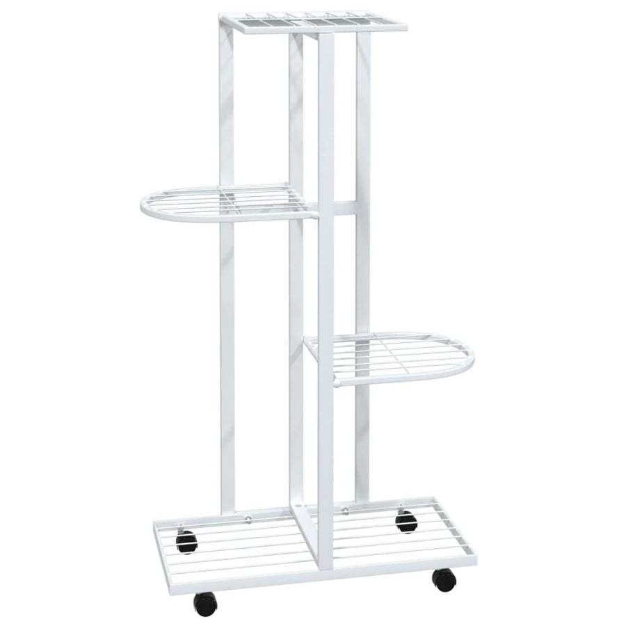 Bloemenstandaard Met Wielen 4-Laags 44X23X80 Cm Ijzer Wit