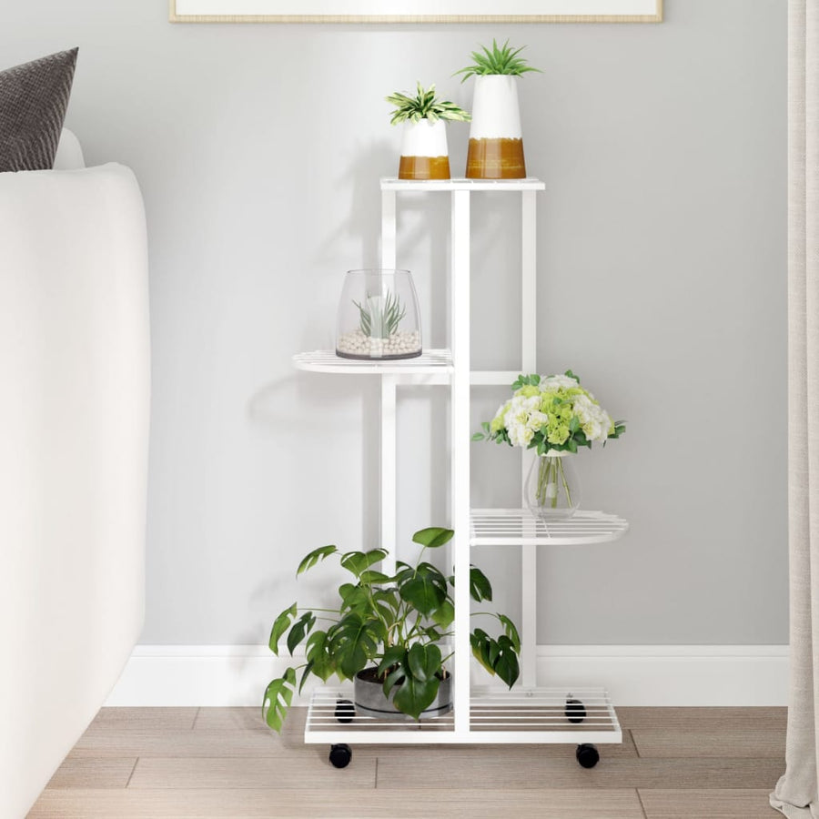 Bloemenstandaard Met Wielen 4-Laags 44X23X80 Cm Ijzer Wit