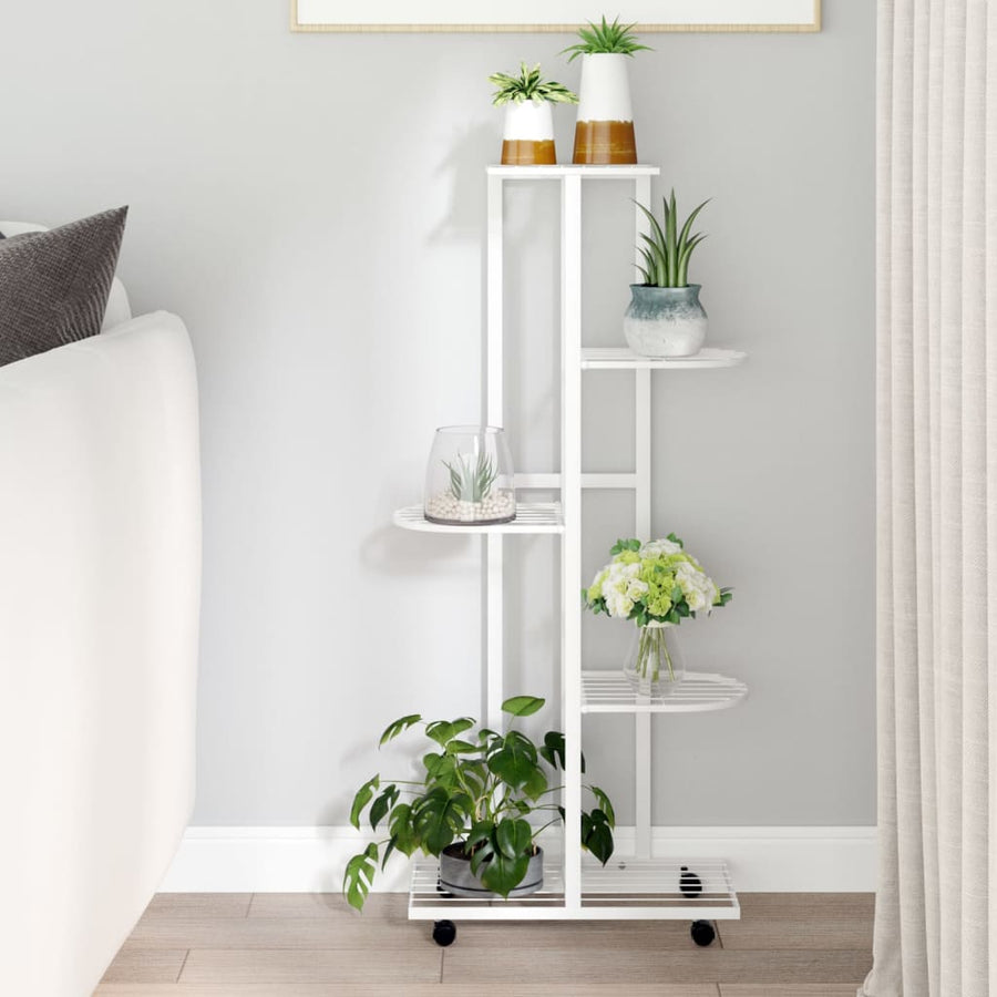 Bloemenstandaard Met Wielen 5-Laags 44X23X100 Cm Ijzer Wit