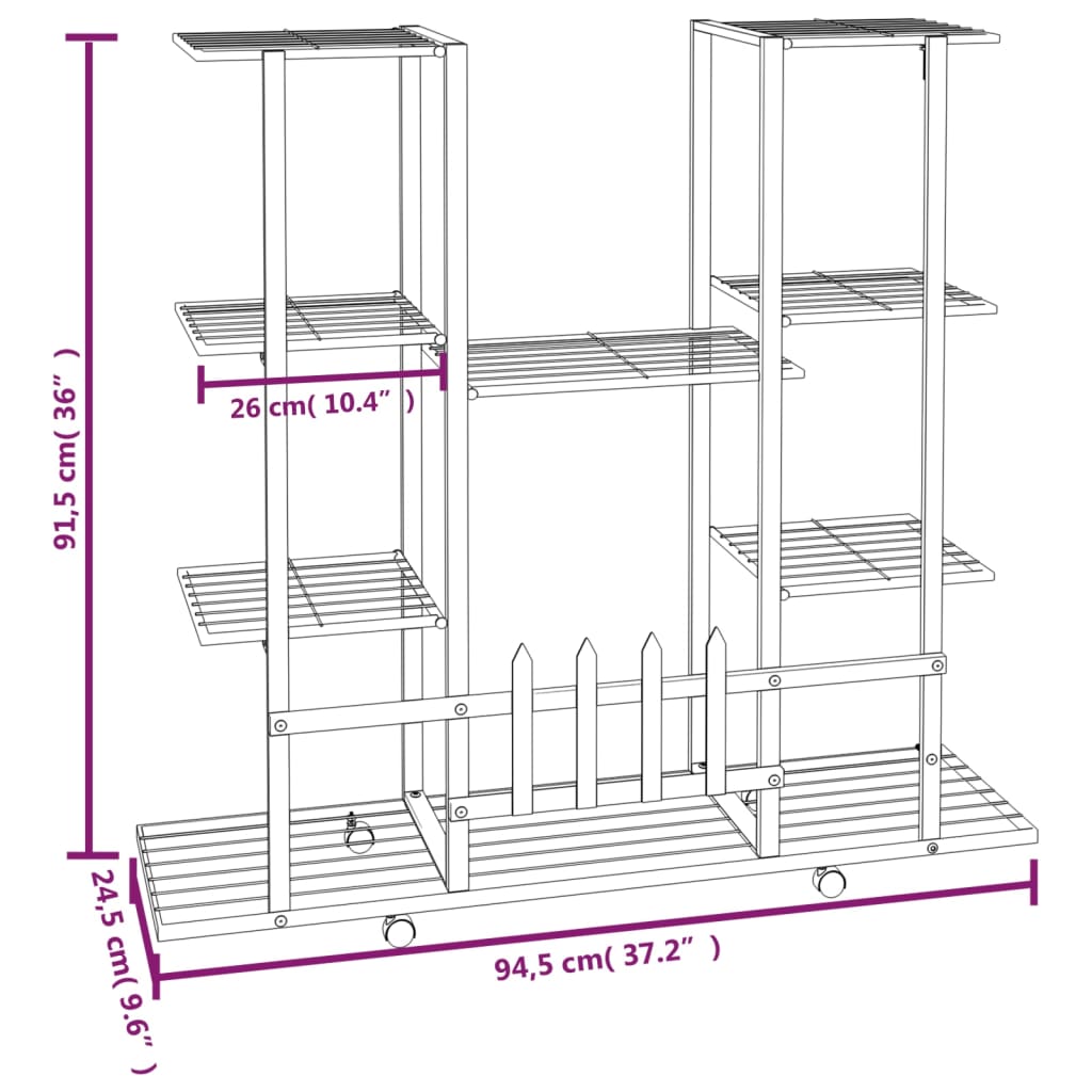 Bloemenstandaard Met Wielen 94,5X24,5X91,5 Cm Ijzer Zwart