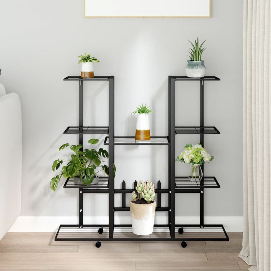 Bloemenstandaard Met Wielen 94,5X24,5X91,5 Cm Ijzer Zwart