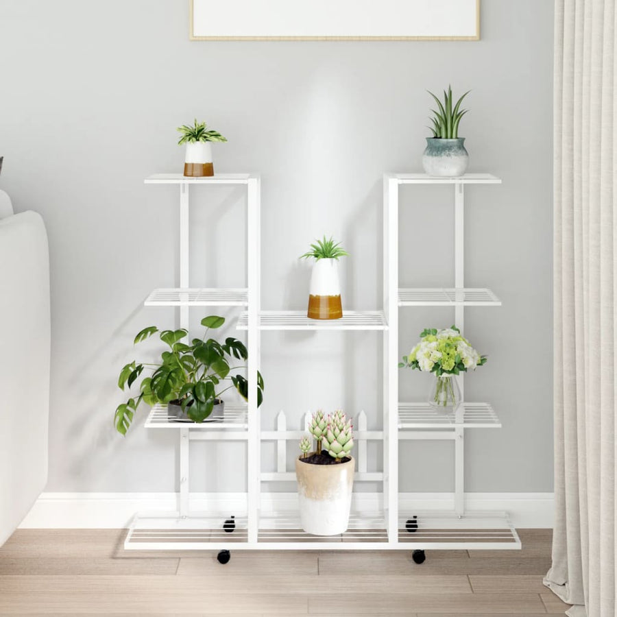 Bloemenstandaard Met Wielen 94,5X24,5X91,5 Cm Ijzer Wit