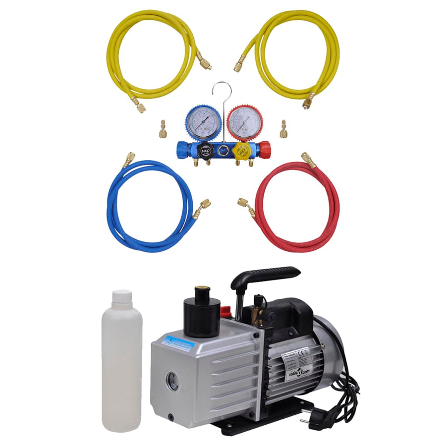 Vacuümpomp 100 L/min met 4-voudige manometerset 4-weg