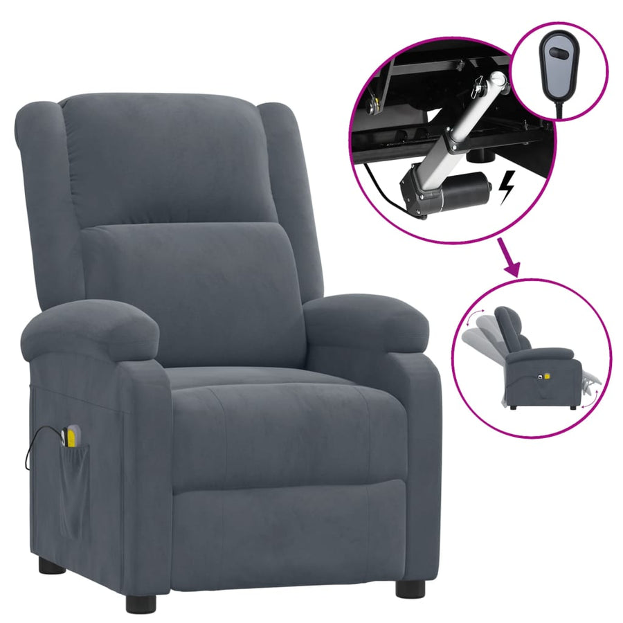 Massagestoel Elektrisch Fluweel Donkergrijs 1
