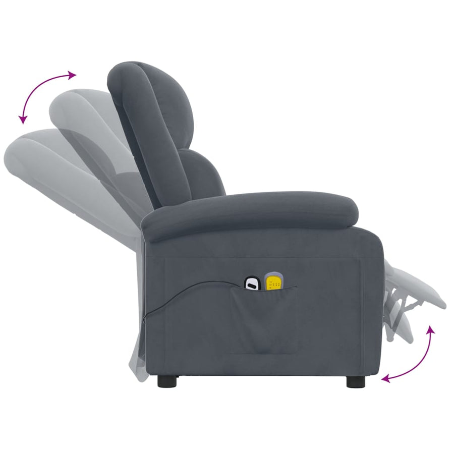 Massagestoel Elektrisch Fluweel Donkergrijs 1