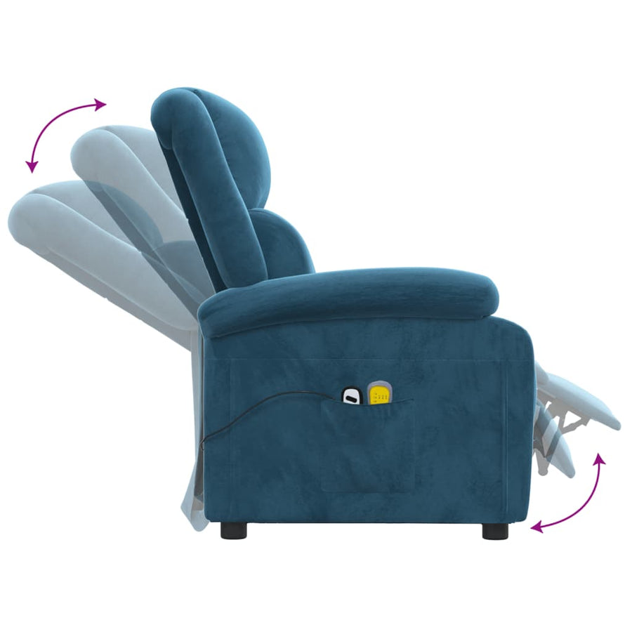 Massagestoel elektrisch verstelbaar fluweel blauw