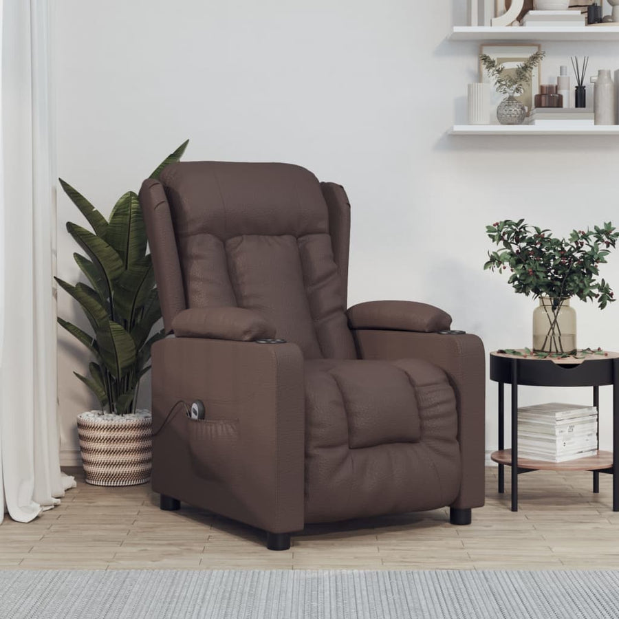 Fauteuil verstelbaar elektrisch kunstleer bruin