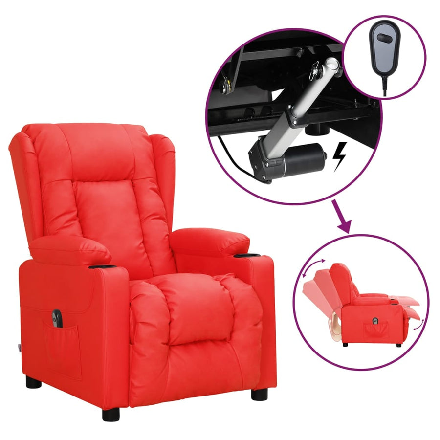 Fauteuil verstelbaar elektrisch kunstleer rood