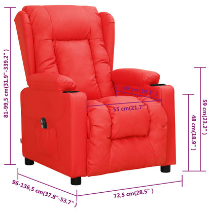 Fauteuil verstelbaar elektrisch kunstleer rood