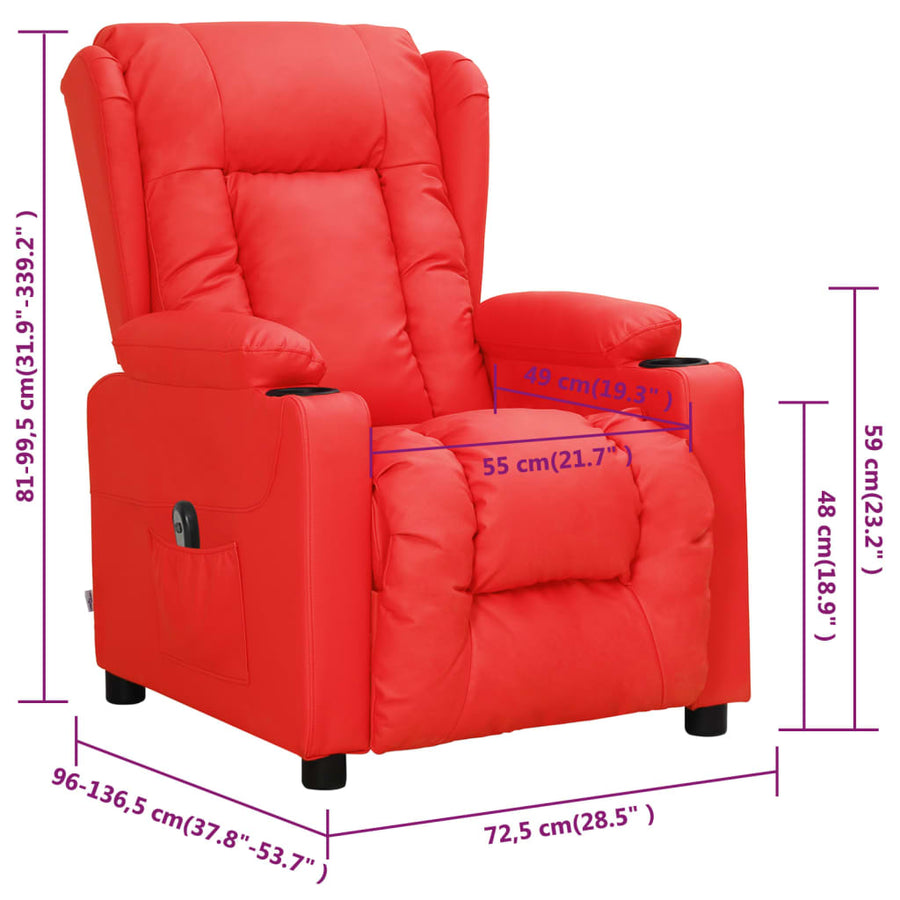 Fauteuil verstelbaar elektrisch kunstleer rood