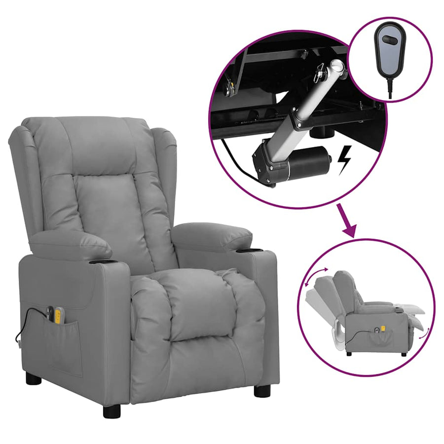 Massagestoel elektrisch kunstleer grijs