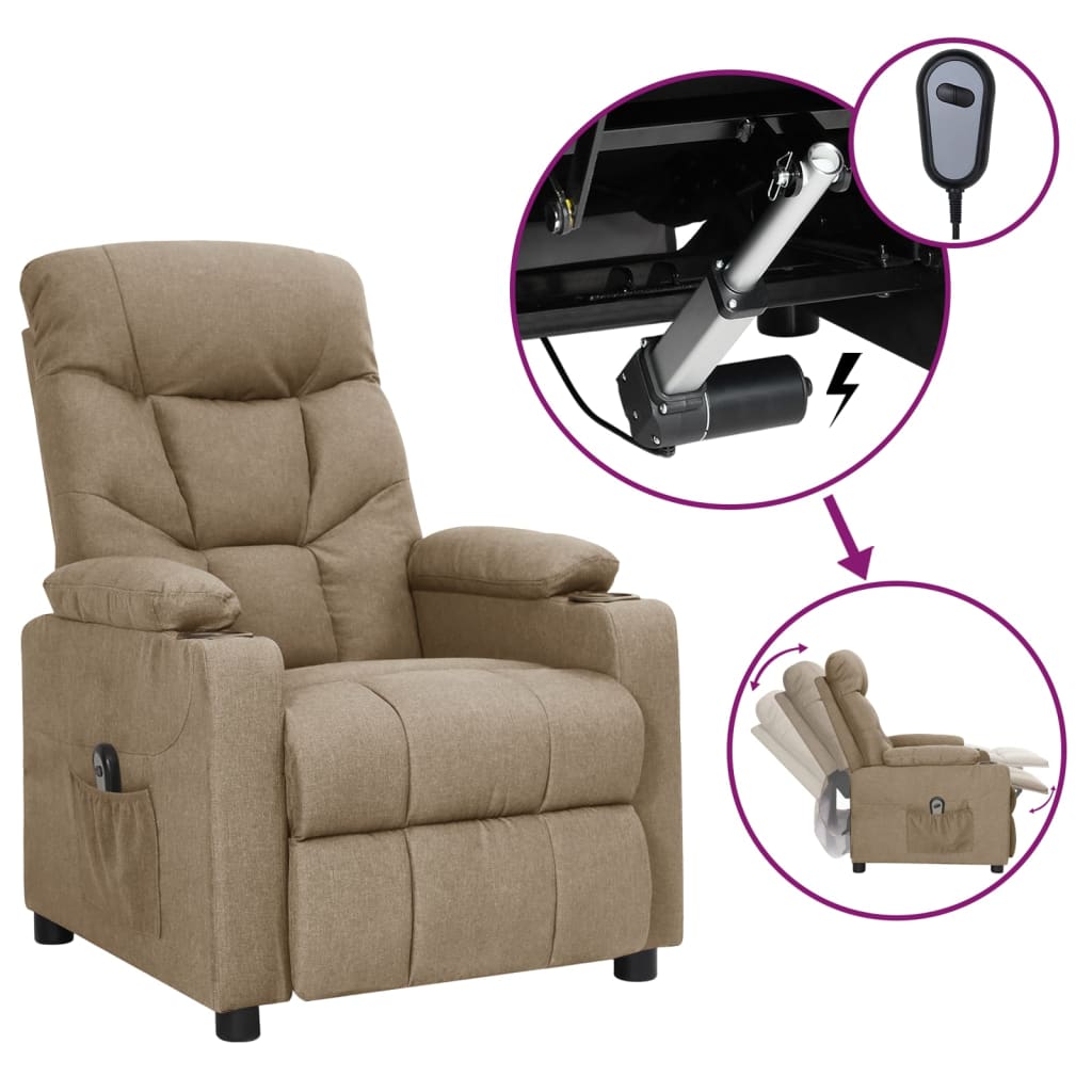 Fauteuil verstelbaar elektrisch stof taupe
