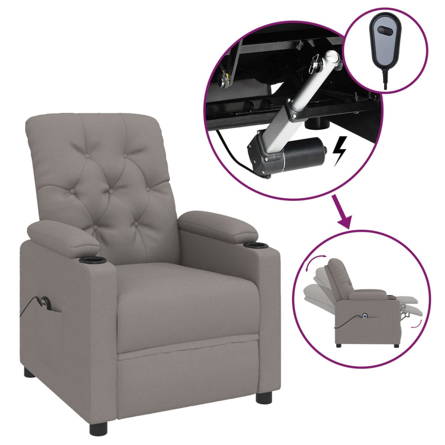 Fauteuil verstelbaar elektrisch stof taupe