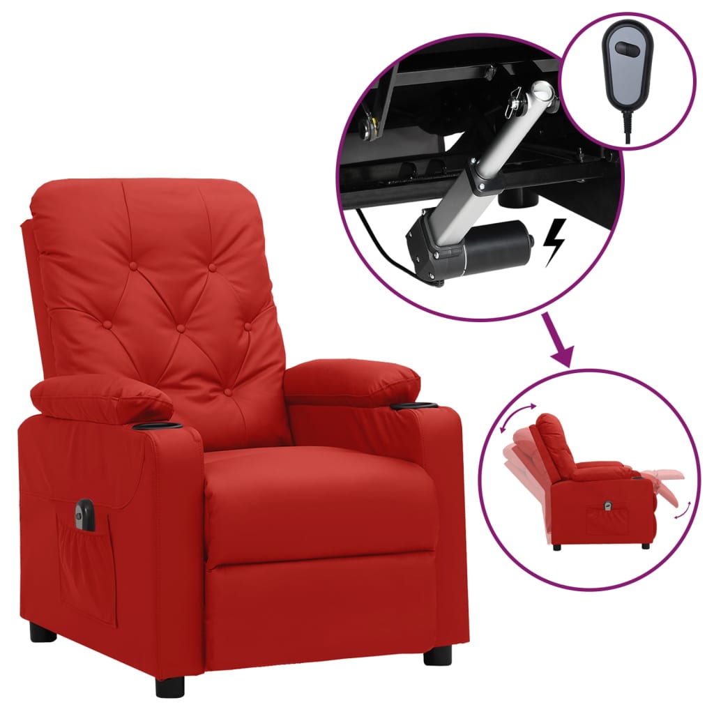 Fauteuil verstelbaar elektrisch kunstleer wijnrood