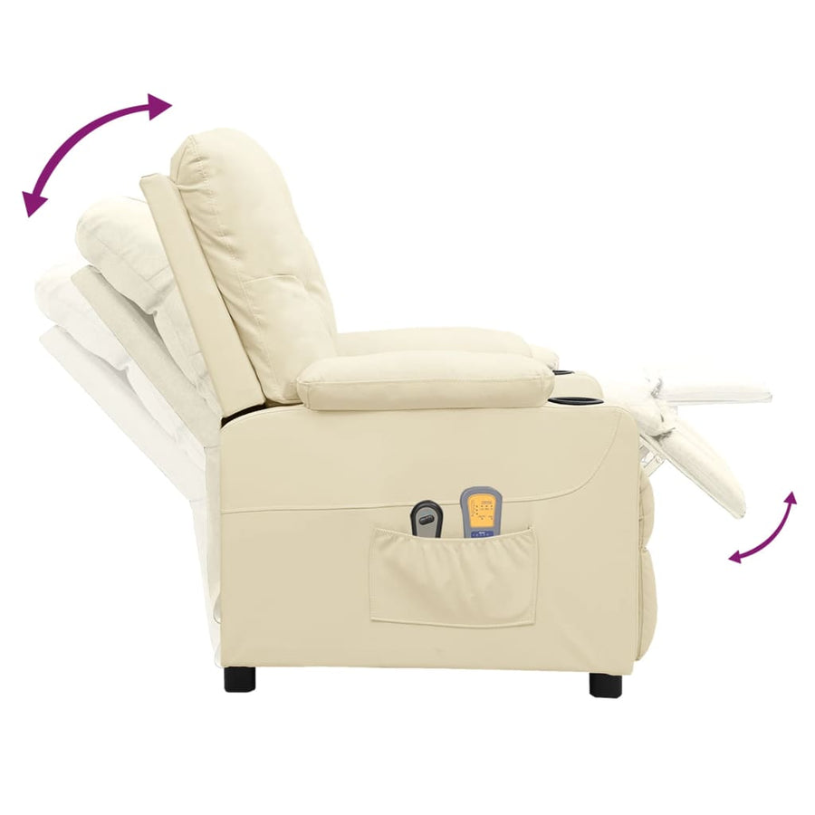 Massagestoel elektrisch kunstleer crèmekleurig