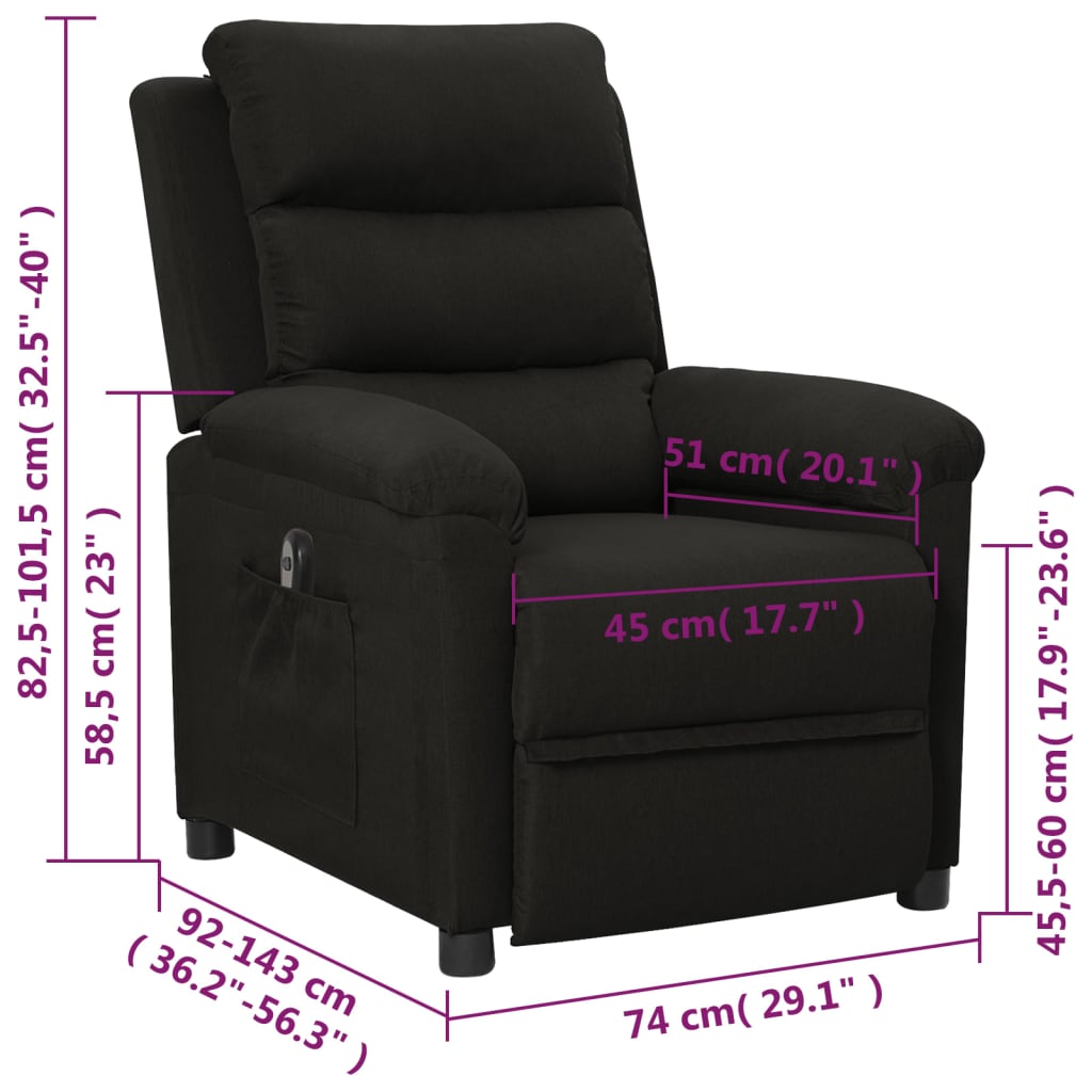 Fauteuil Verstelbaar Elektrisch Stof Zwart 1