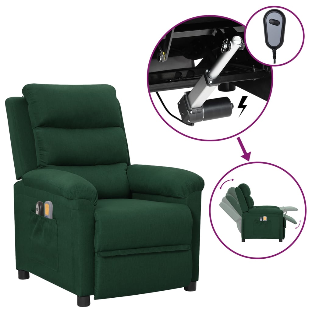 Massagestoel elektrisch verstelbaar stof donkergroen