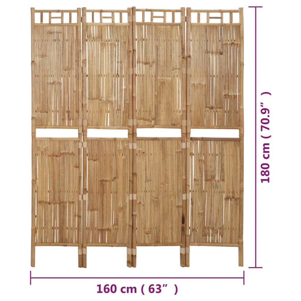 Kamerscherm Met 4 Panelen 160X180 Cm Bamboe