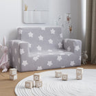 Children's 2-seater sofa with stars soft plush light gray