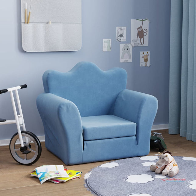 Kinderslaapbank Zacht Pluche Blauw Fauteuil