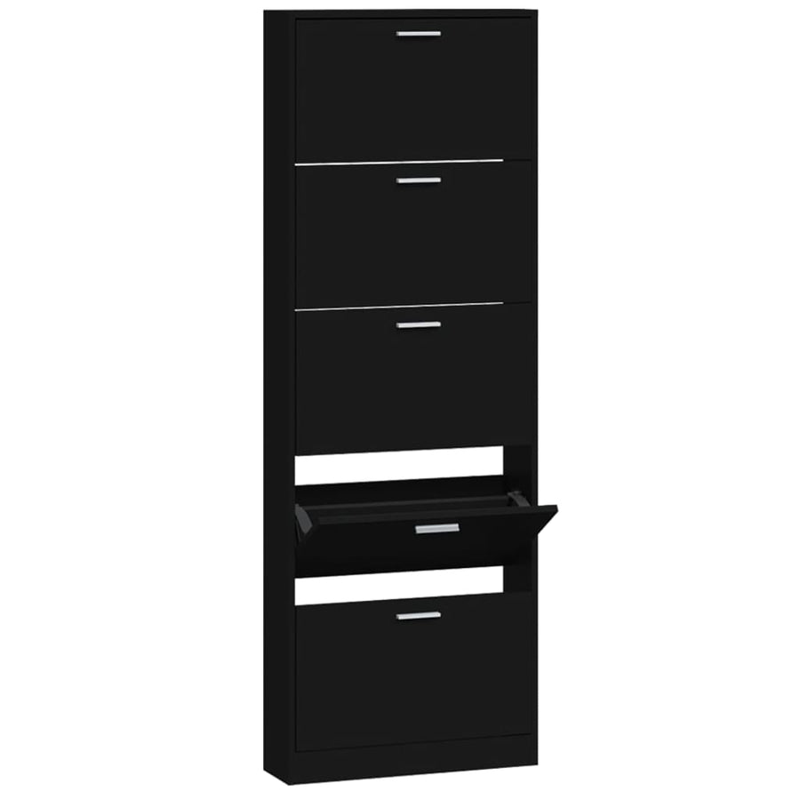 Schoenenkast 59x17x169 cm bewerkt hout zwart 59 x 17 x 169 cm Zwart