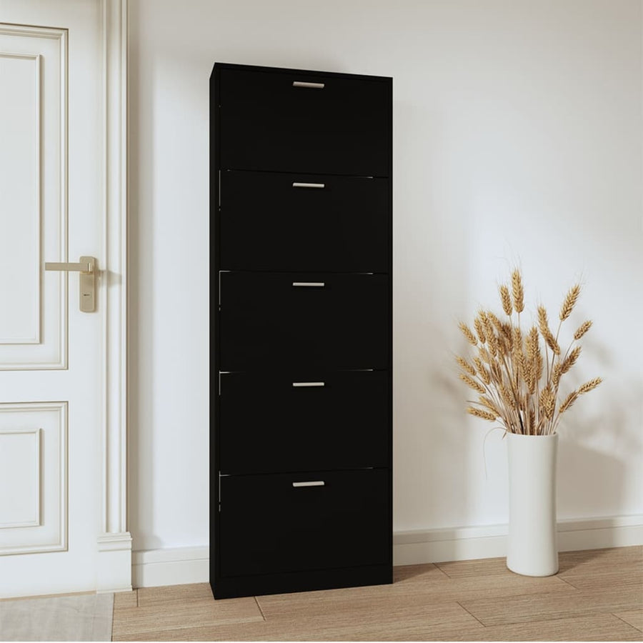 Schoenenkast 59x17x169 cm bewerkt hout zwart 59 x 17 x 169 cm Zwart