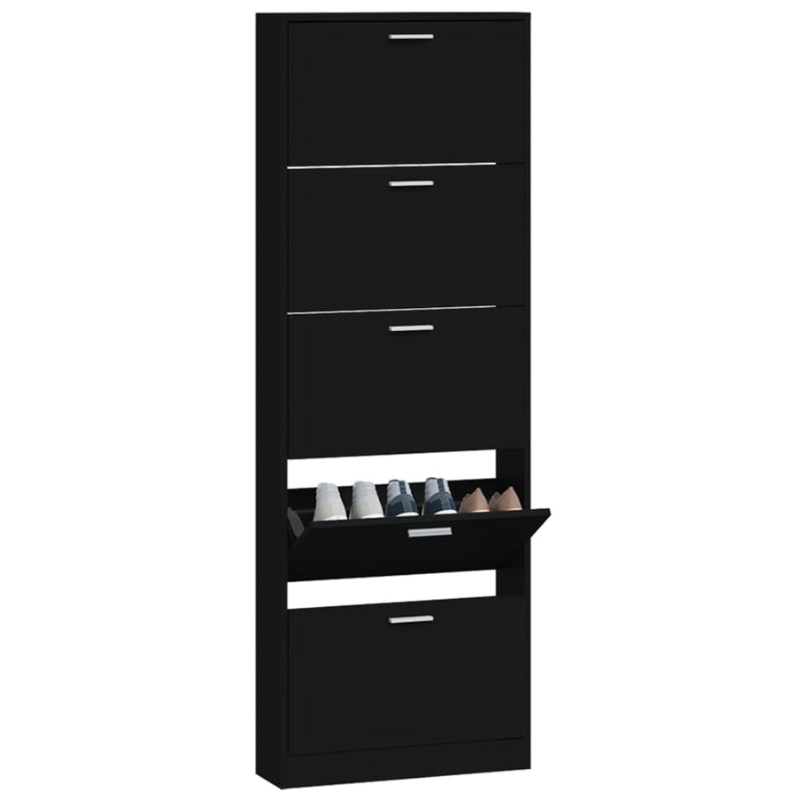Schoenenkast 59x17x169 cm bewerkt hout zwart 59 x 17 x 169 cm Zwart