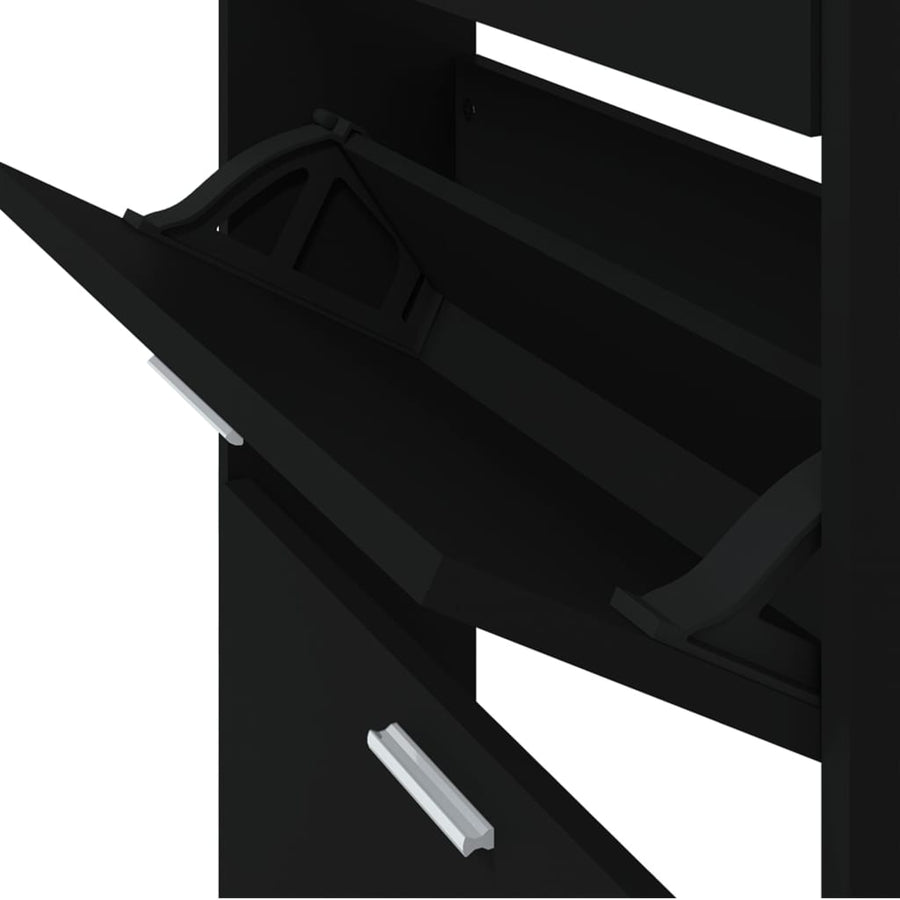 Schoenenkast 59x17x169 cm bewerkt hout zwart 59 x 17 x 169 cm Zwart