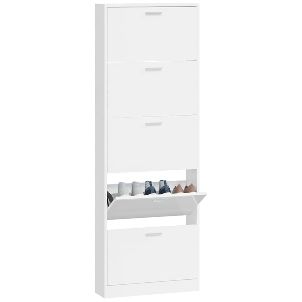 Schoenenkast 59x17x169 cm bewerkt hout hoogglans wit 59 x 17 x 169 cm Hoogglans wit