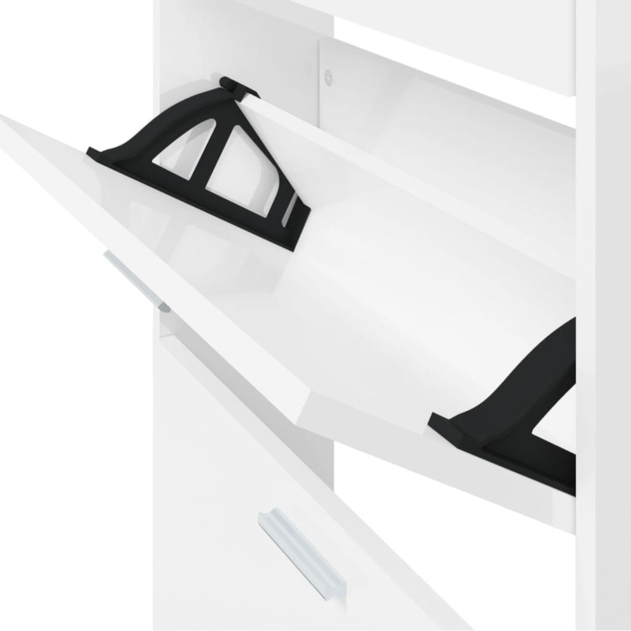 Schoenenkast 59x17x169 cm bewerkt hout hoogglans wit 59 x 17 x 169 cm Hoogglans wit