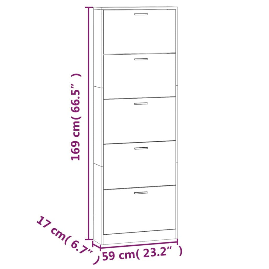 Schoenenkast 59x17x169 cm bewerkt hout hoogglans wit 59 x 17 x 169 cm Hoogglans wit