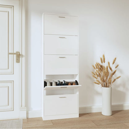 Schoenenkast 59x17x169 cm bewerkt hout hoogglans wit 59 x 17 x 169 cm Hoogglans wit