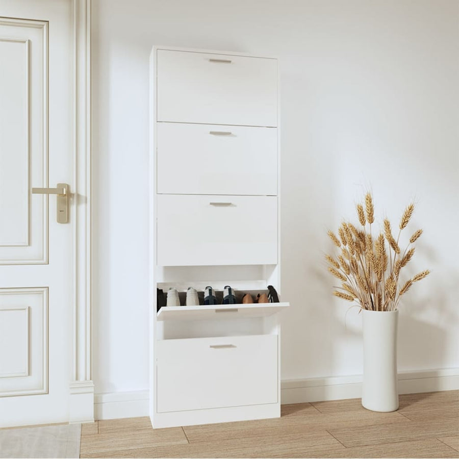 Schoenenkast 59x17x169 cm bewerkt hout hoogglans wit 59 x 17 x 169 cm Hoogglans wit