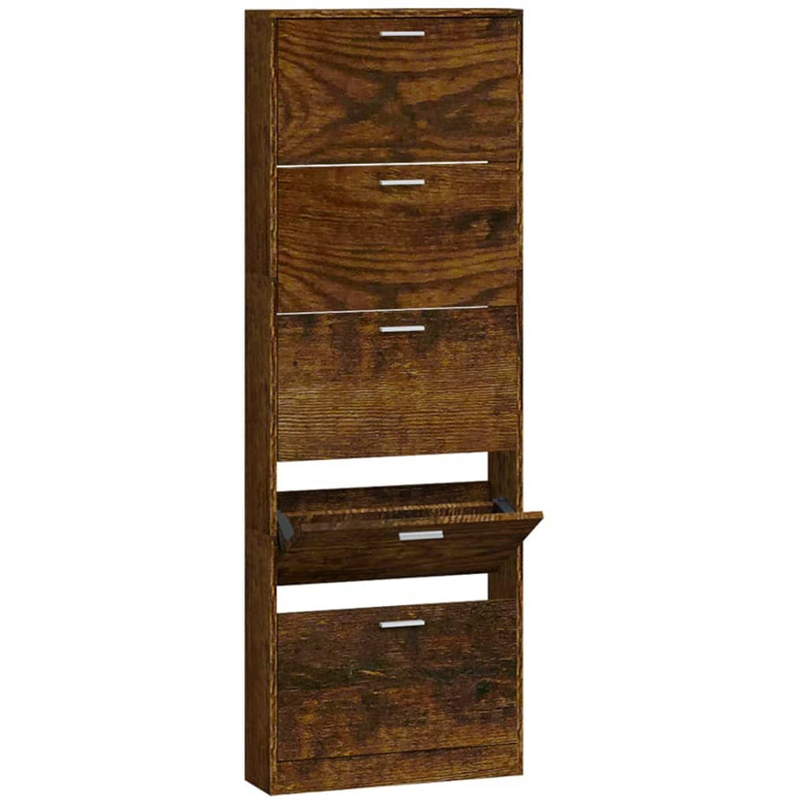 Schoenenkast 59x17x169 cm bewerkt hout gerookt eikenkleurig 59 x 17 x 169 cm Gerookt eiken
