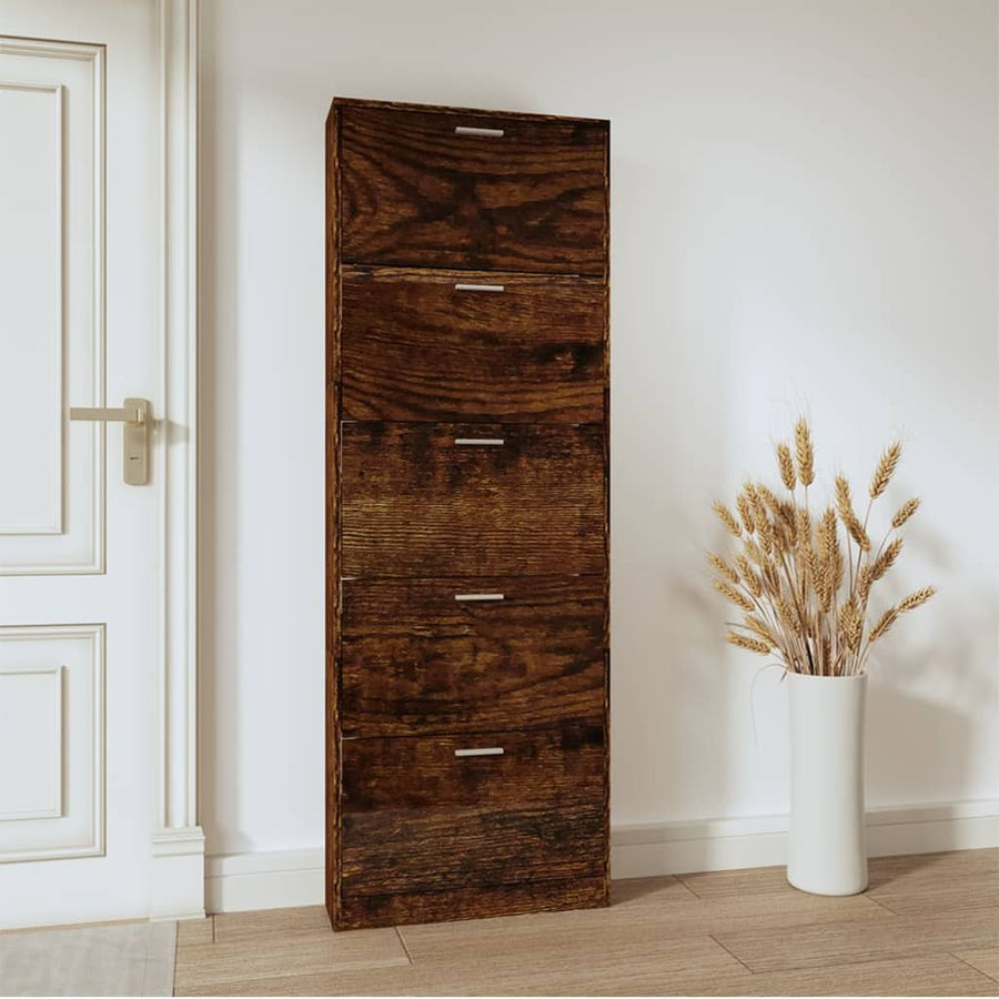 Schoenenkast 59x17x169 cm bewerkt hout gerookt eikenkleurig 59 x 17 x 169 cm Gerookt eiken