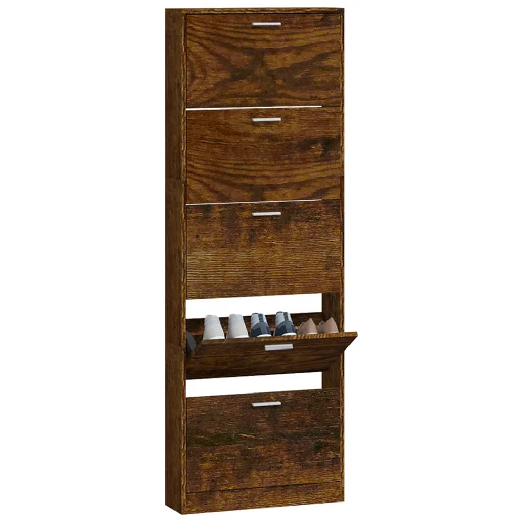 Schoenenkast 59x17x169 cm bewerkt hout gerookt eikenkleurig 59 x 17 x 169 cm Gerookt eiken