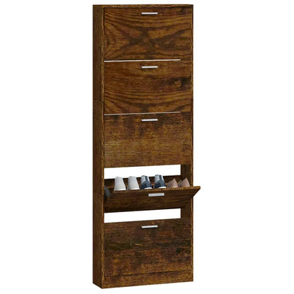 Schoenenkast 59x17x169 cm bewerkt hout gerookt eikenkleurig 59 x 17 x 169 cm Gerookt eiken