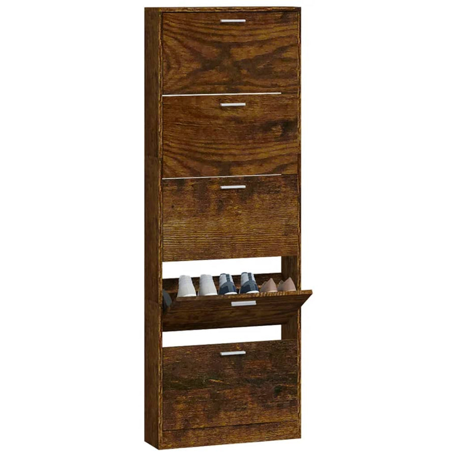 Schoenenkast 59x17x169 cm bewerkt hout gerookt eikenkleurig 59 x 17 x 169 cm Gerookt eiken