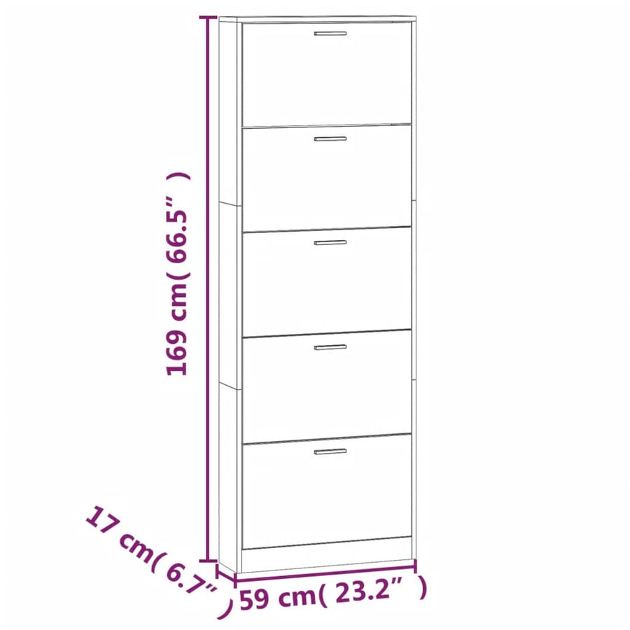 Schoenenkast 59x17x169 cm bewerkt hout gerookt eikenkleurig 59 x 17 x 169 cm Gerookt eiken