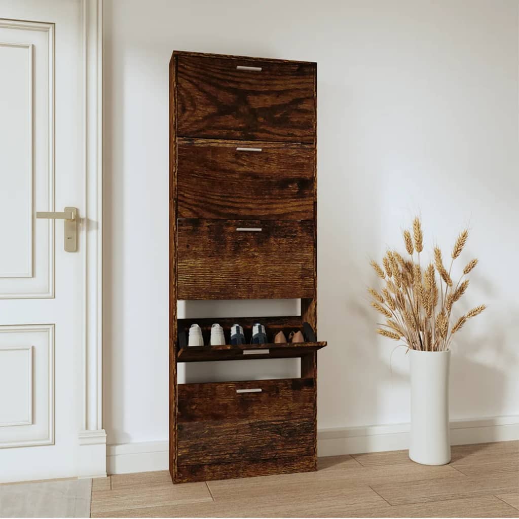 Schoenenkast 59x17x169 cm bewerkt hout gerookt eikenkleurig 59 x 17 x 169 cm Gerookt eiken