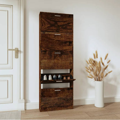 Schoenenkast 59x17x169 cm bewerkt hout gerookt eikenkleurig 59 x 17 x 169 cm Gerookt eiken