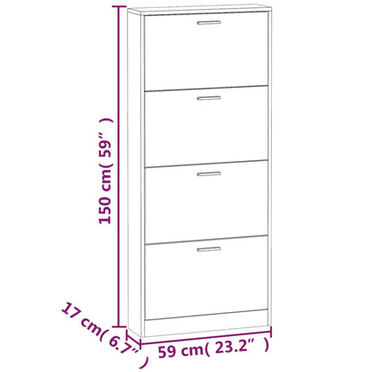 Schoenenkast 59x17x150 cm bewerkt hout wit 59 x 17 x 150 cm Wit