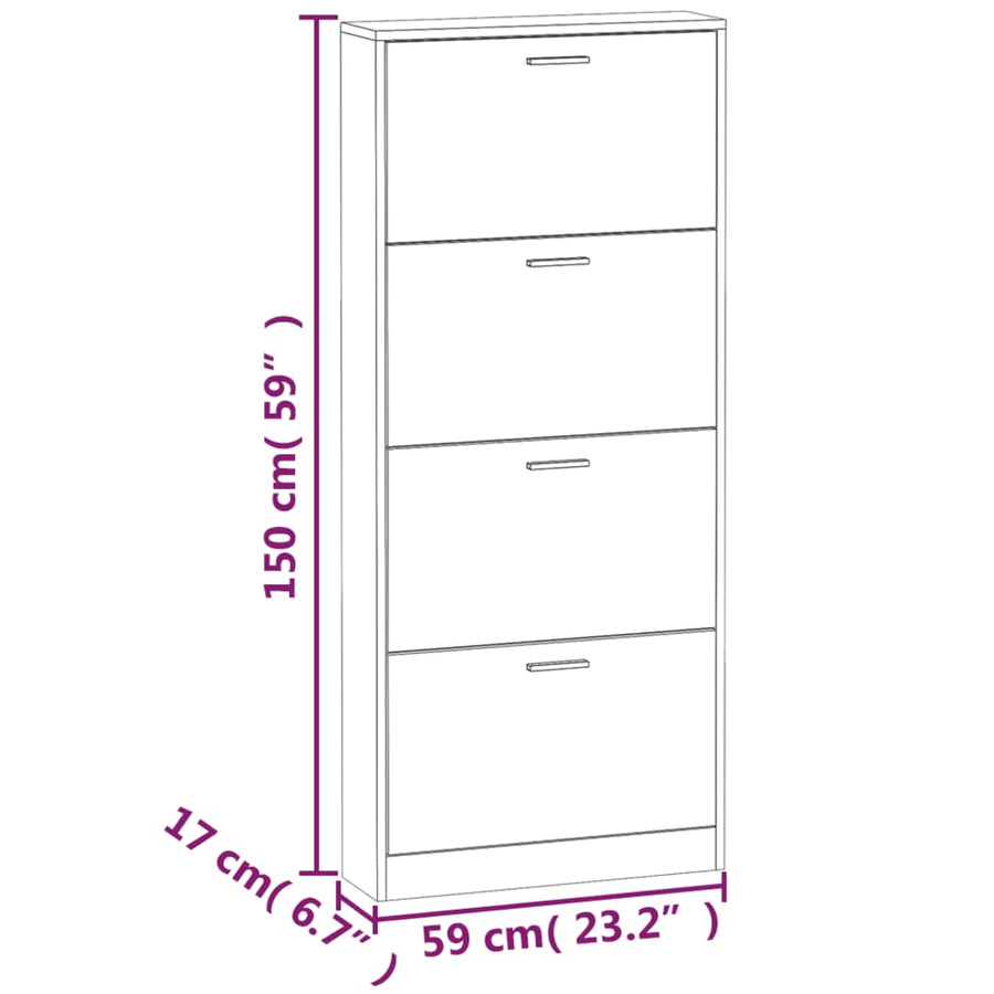 Schoenenkast 59x17x150 cm bewerkt hout wit 59 x 17 x 150 cm Wit