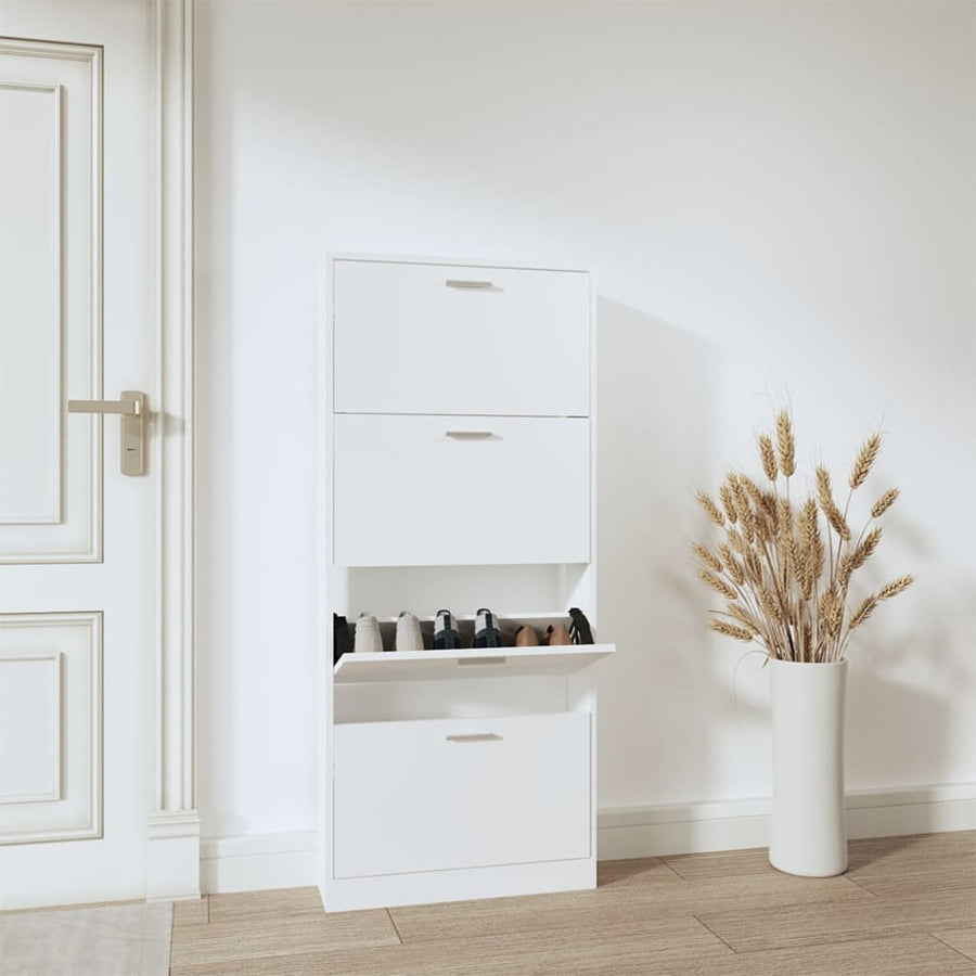 Schoenenkast 59x17x150 cm bewerkt hout wit 59 x 17 x 150 cm Wit