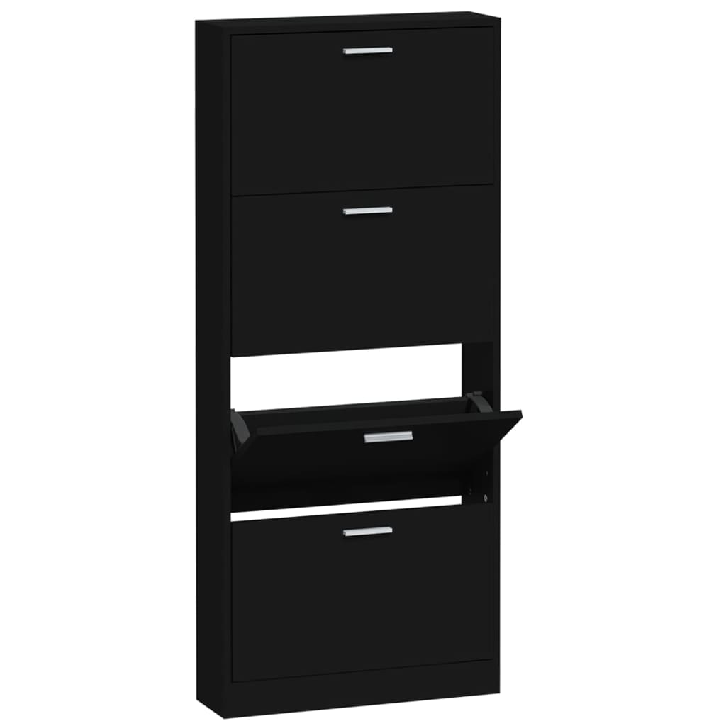 Schoenenkast 59x17x150 cm bewerkt hout zwart 59 x 17 x 150 cm Zwart