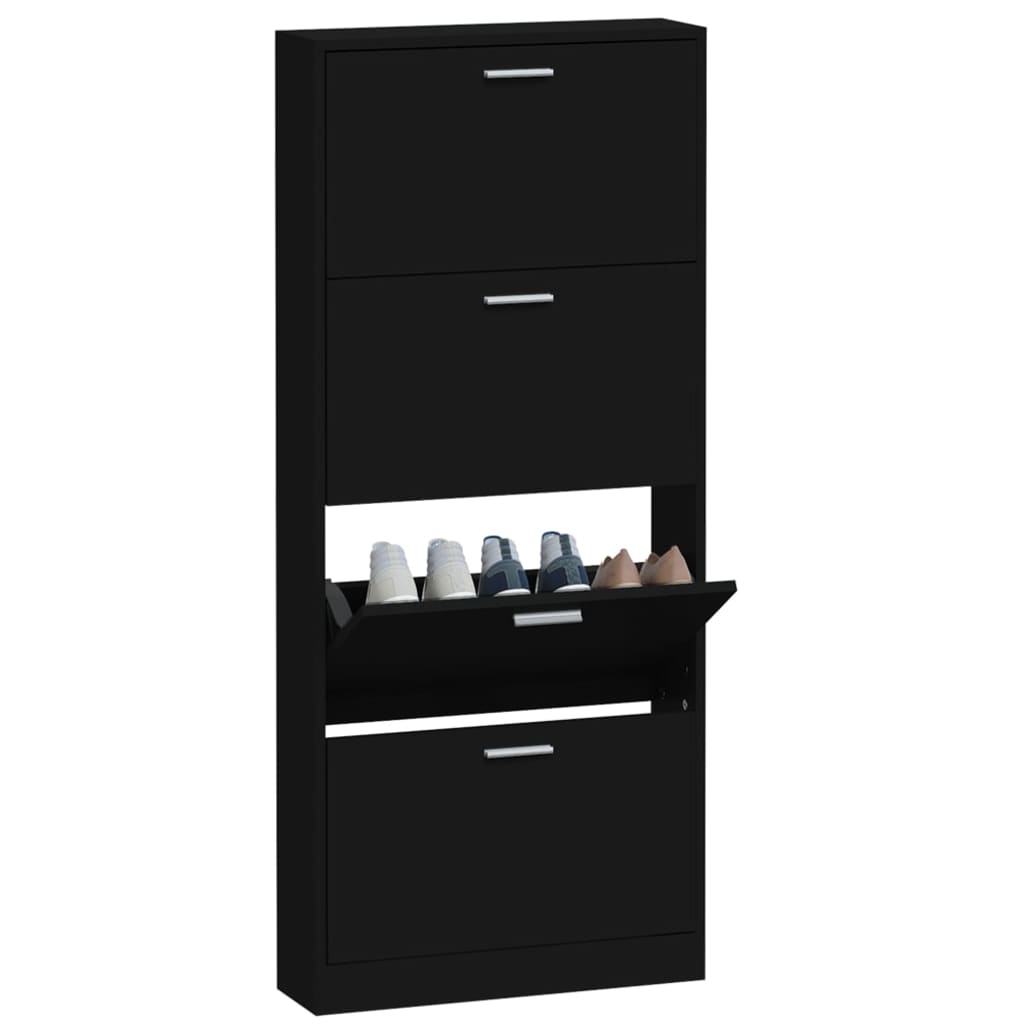 Schoenenkast 59x17x150 cm bewerkt hout zwart 59 x 17 x 150 cm Zwart