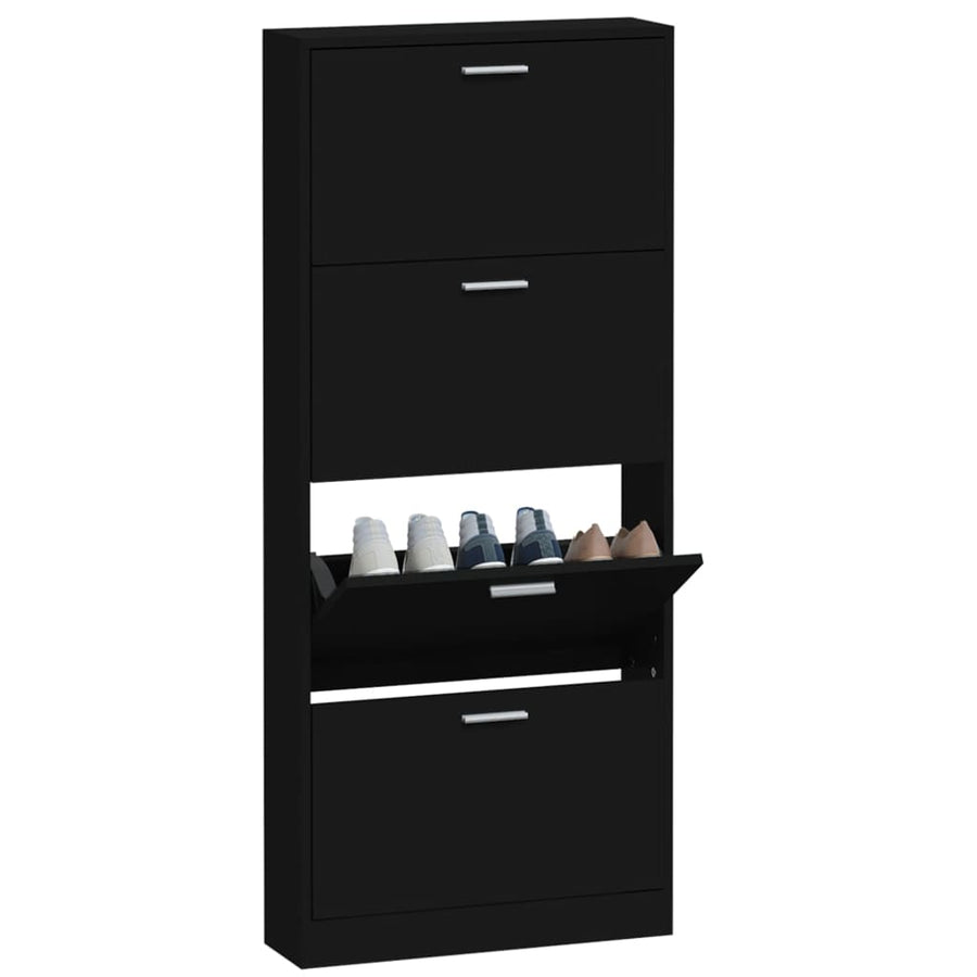 Schoenenkast 59x17x150 cm bewerkt hout zwart 59 x 17 x 150 cm Zwart